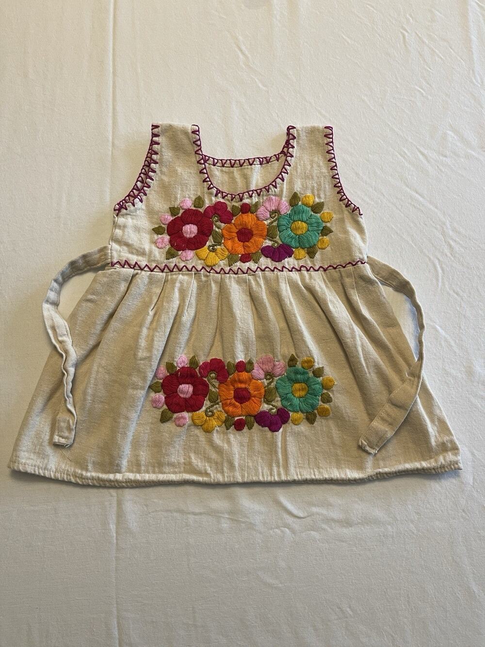 Handmade Mexican Dress Baby Size 6 Months Embroidered Floral Motif